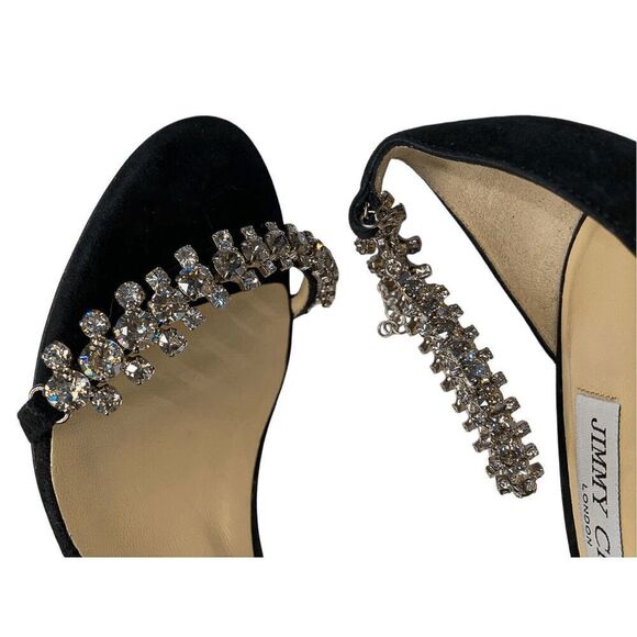 Jimmy Choo Shiloh Embellished Black Suede Crystal Studded Heeled Sandals EU 37.5 - Picture 8 of 10